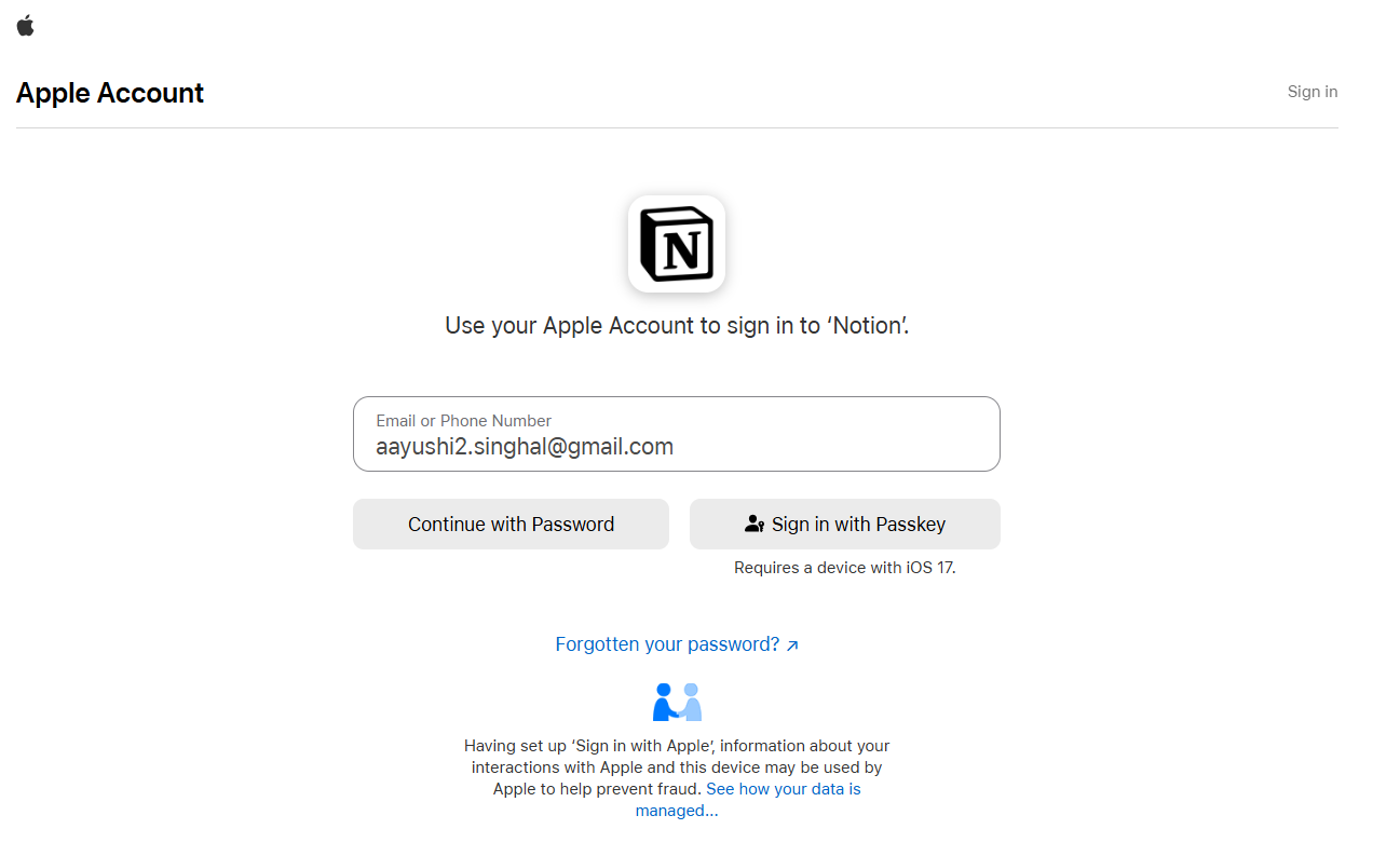 Đăng nhập bằng Apple: notion login