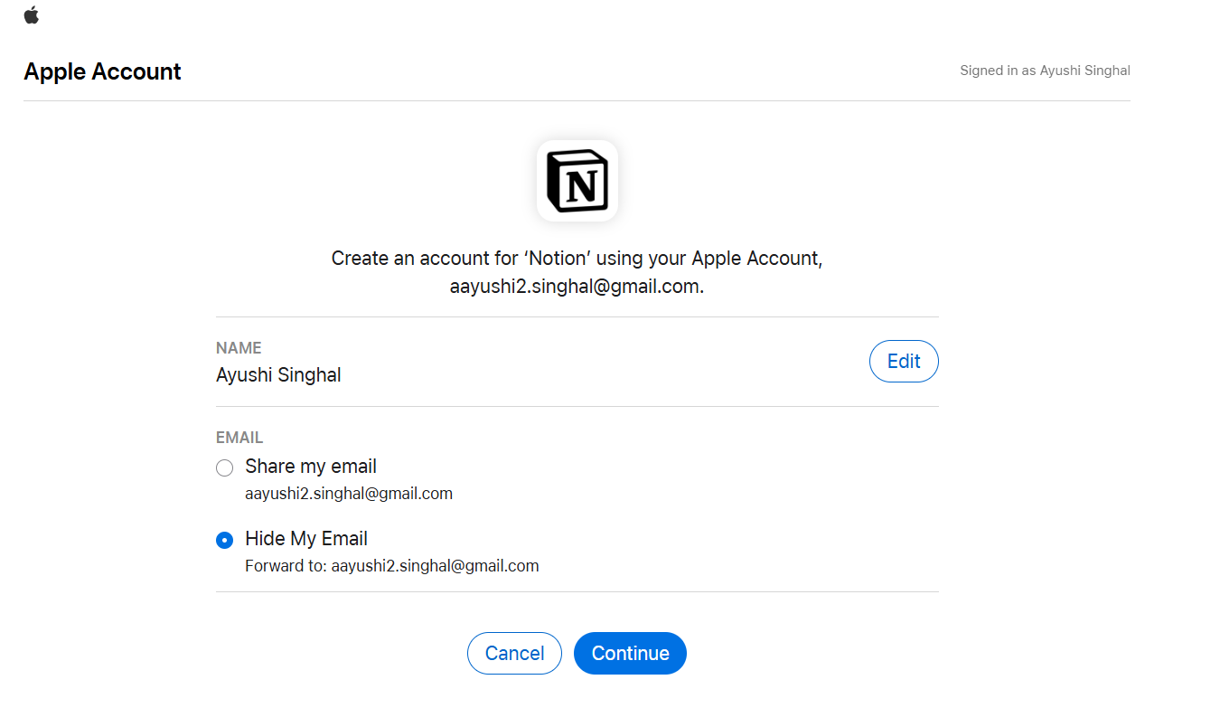 Đăng nhập bằng Apple: notion login