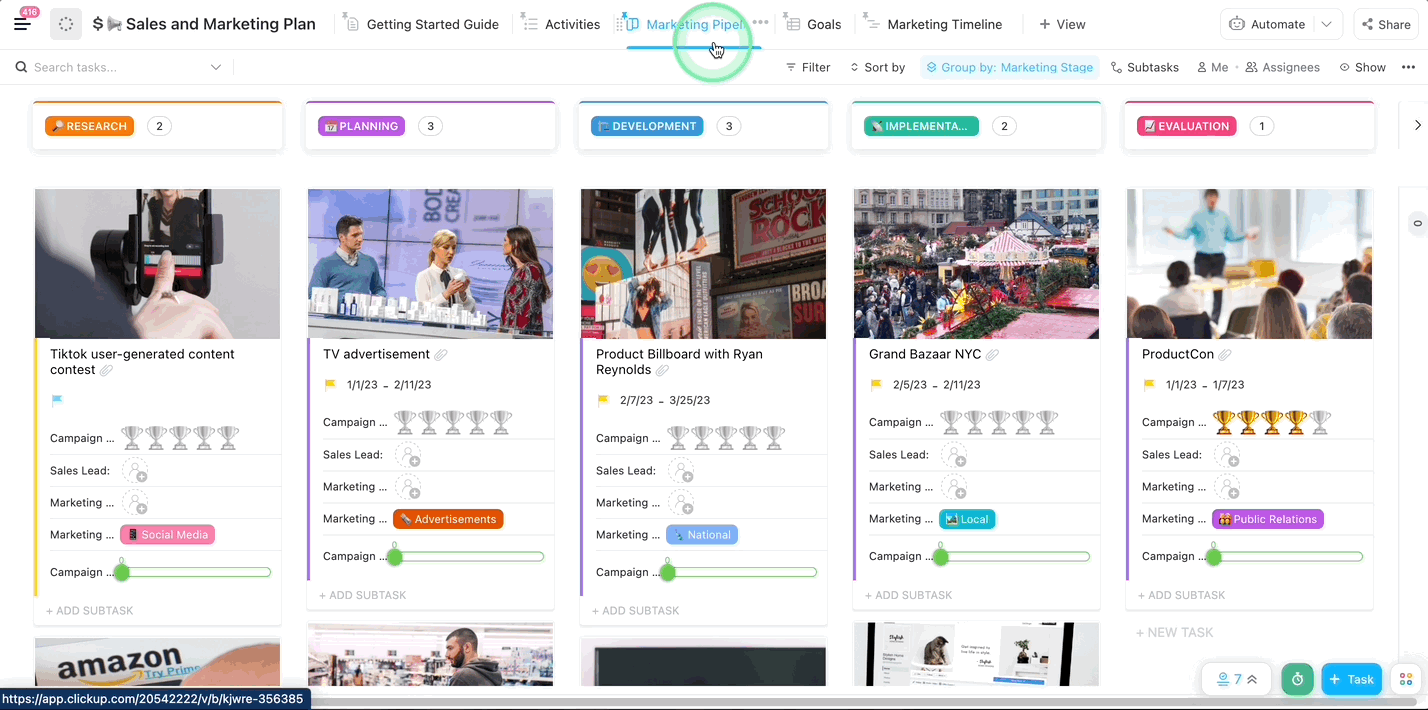Vue Tableau du pipeline marketing : modèle de guide de l'équipe commerciale