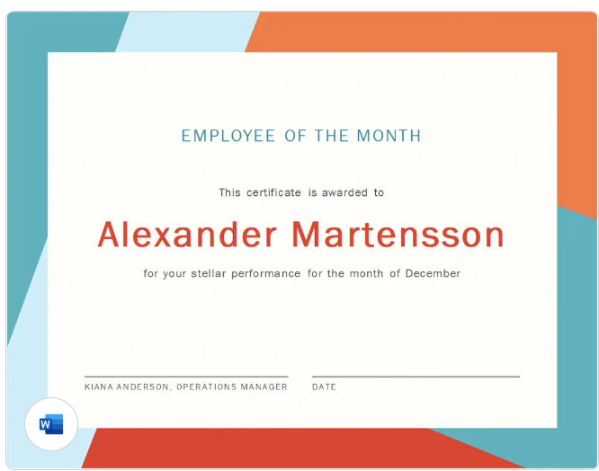 Microsoft Word Employee of the Month Certificate Template by Microsoft 365 : Employee Spotlight Template