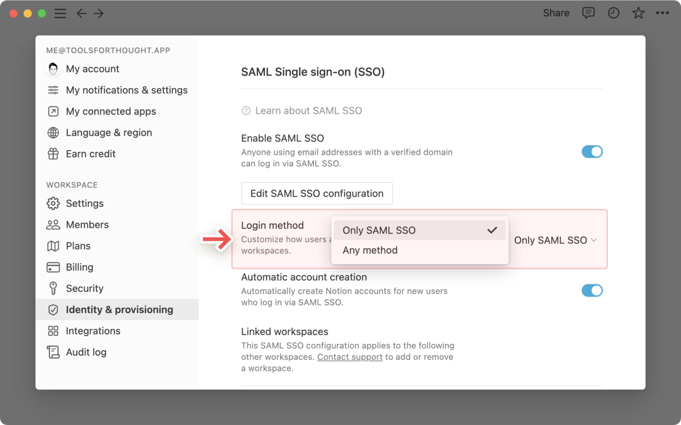 SAML SSO: Đăng nhập Notion