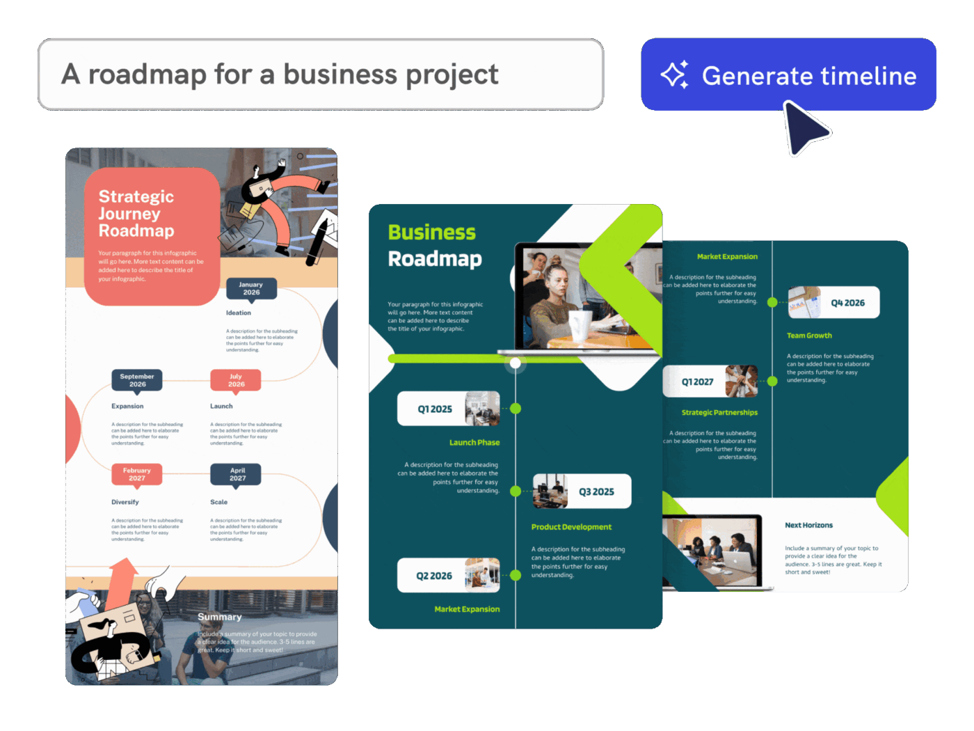 Piktochart AI Dashboard: ai timeline generator