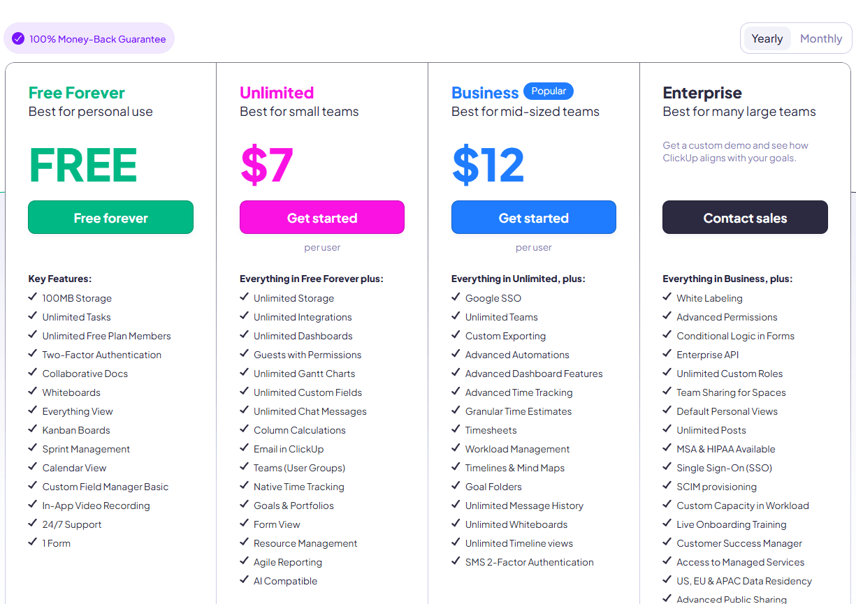 ClickUp Pricing Table : Gestalt Principles of Design