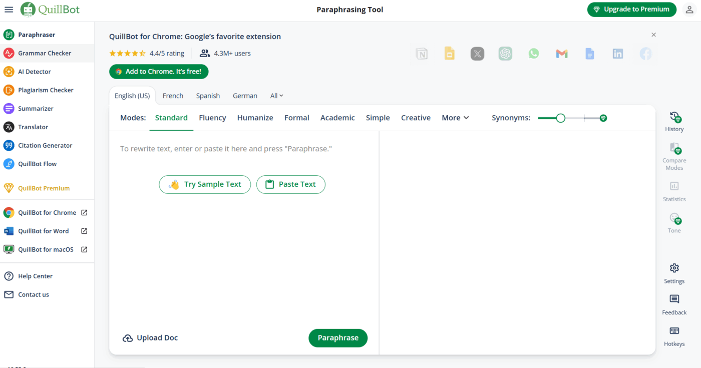 Quillbot Dashboard: AI Writing Tools