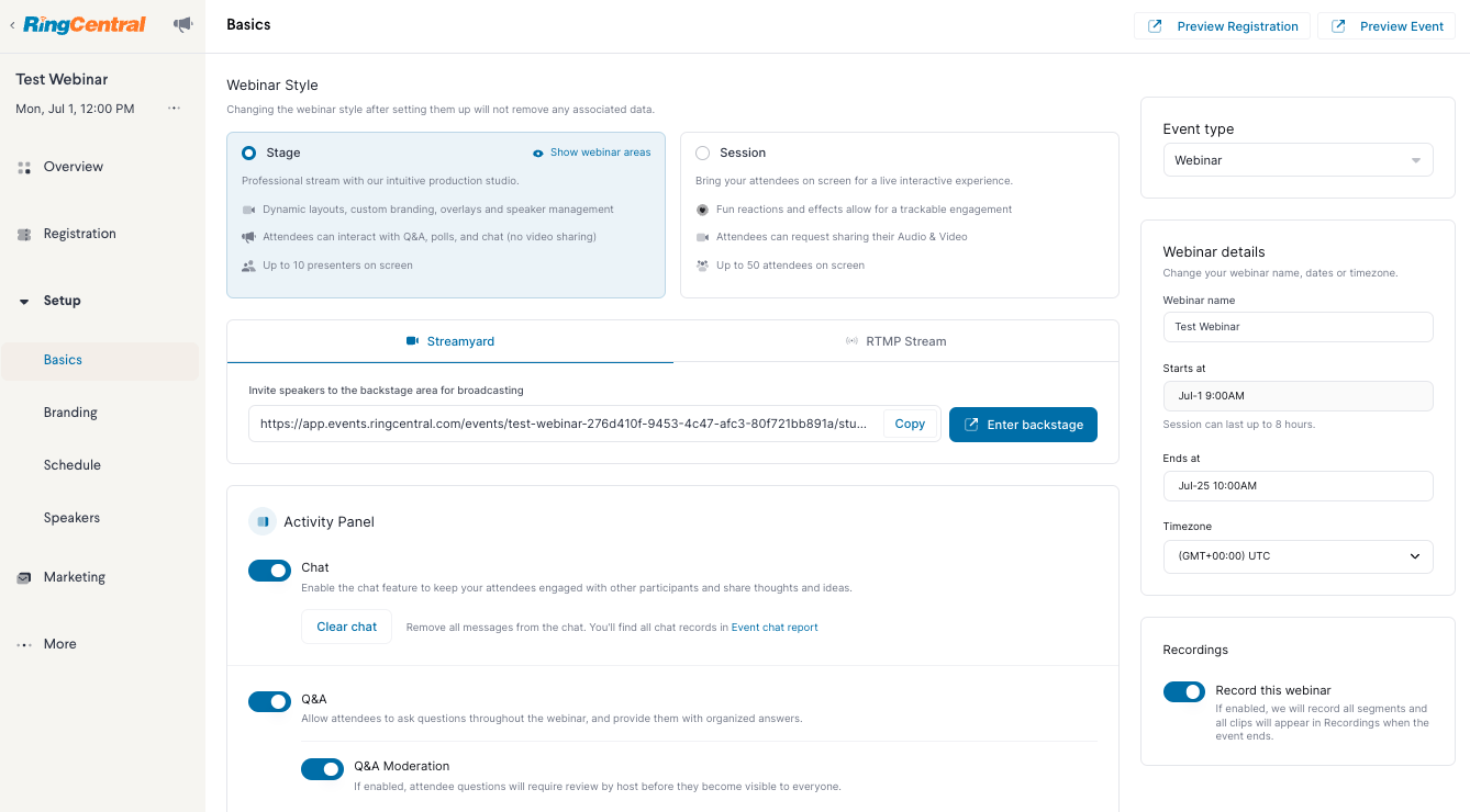 RingCentral Events Dashboard