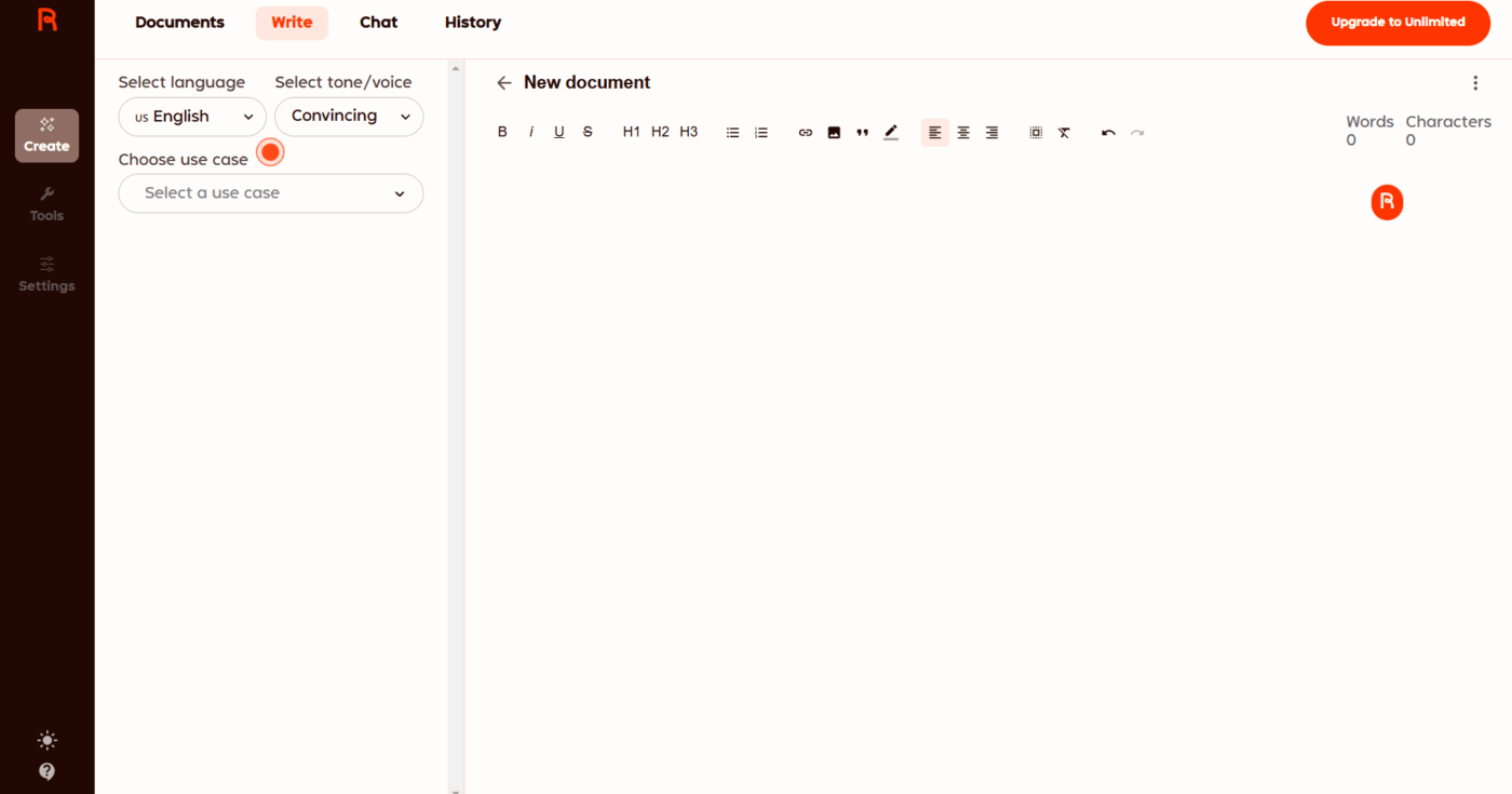 Rytr Dashboard : AI Writing Tools