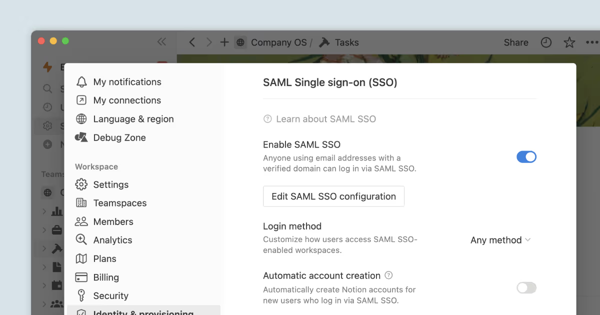 SAML SSO: Đăng nhập Notion