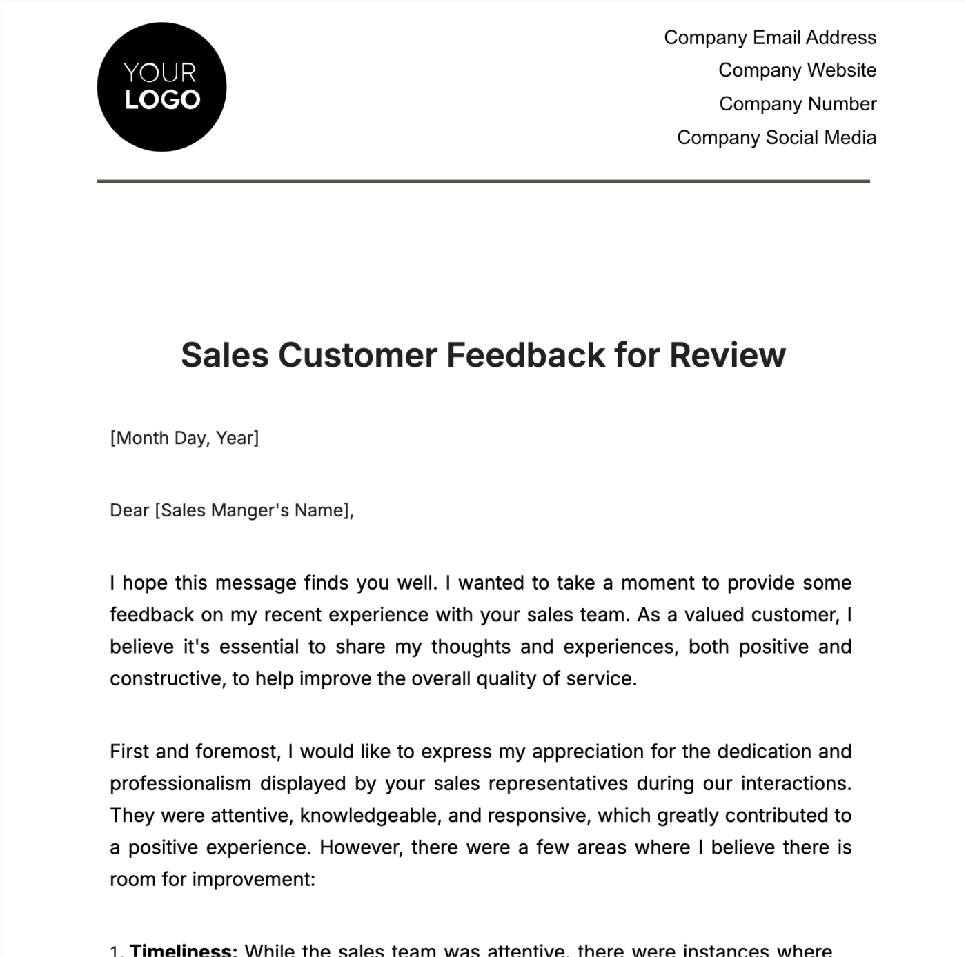 Sales Customer Feedback Template by Template.Net: Client Review Template