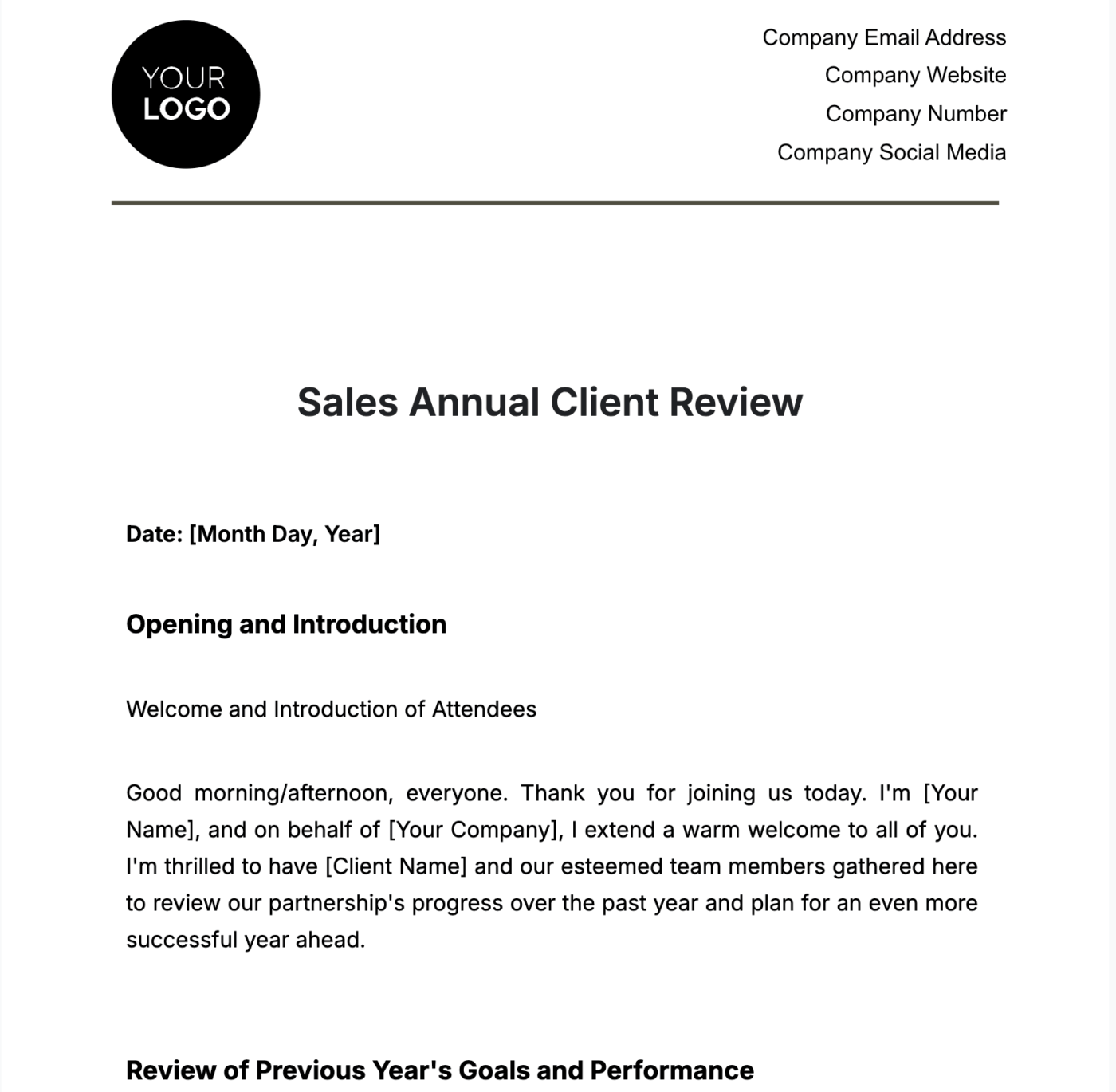 Sales Annual Client Review Template by Template.Net: Client Review Template