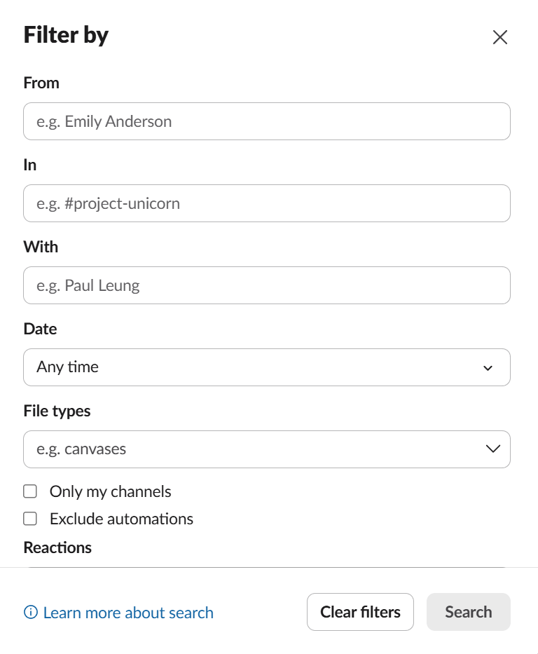 Slack Filter: how to search in slack