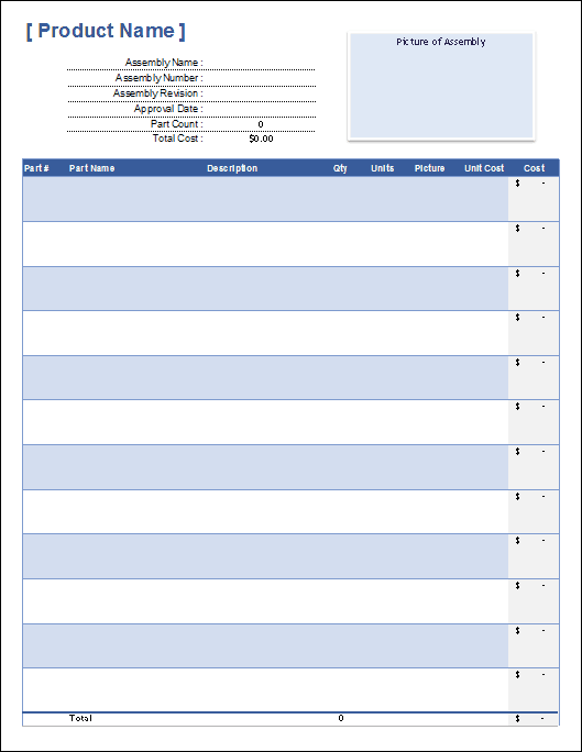 Bill of Materials Template by Vertex42: bill of materials template