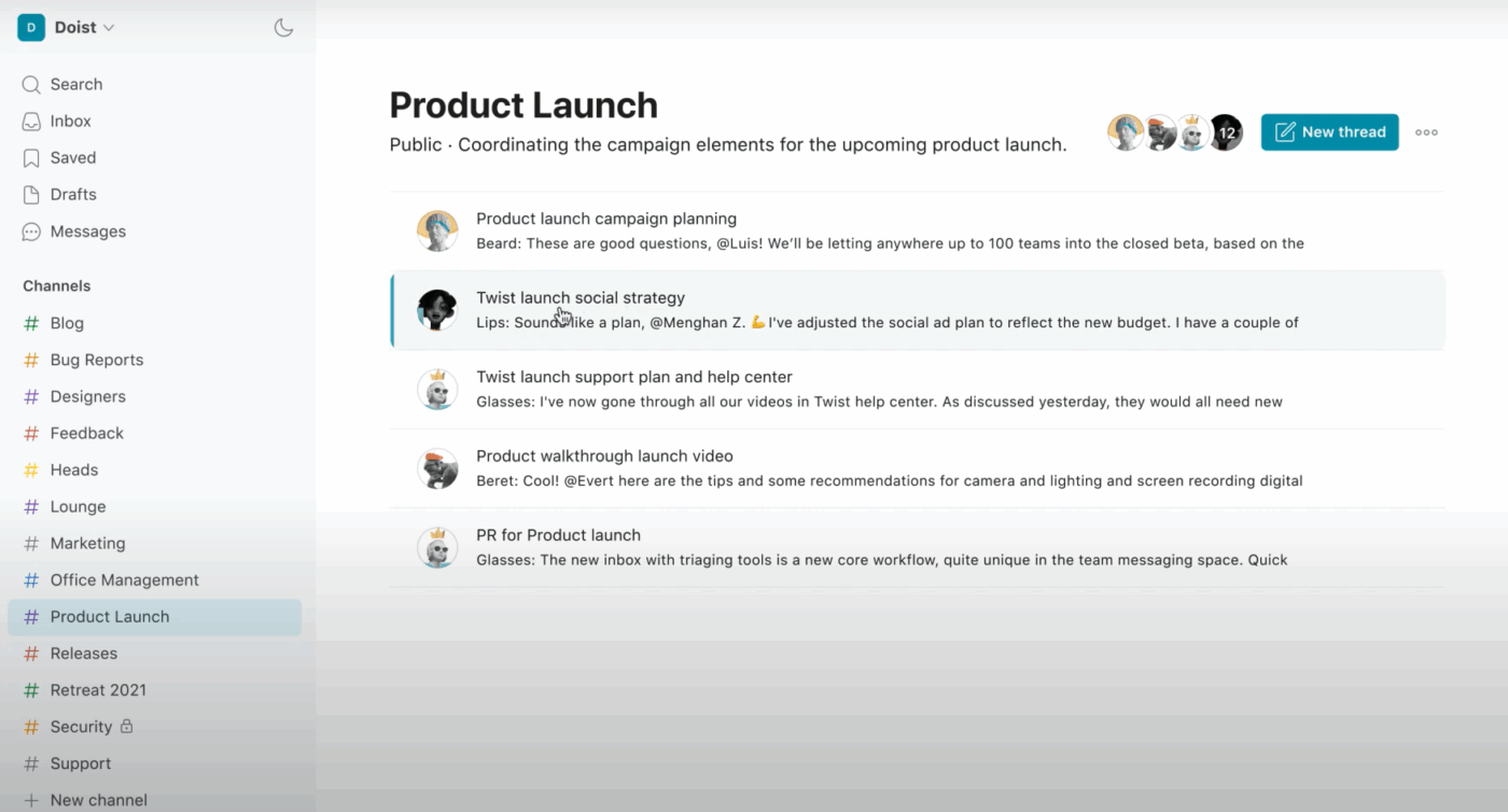 Threaded conversations in Twist