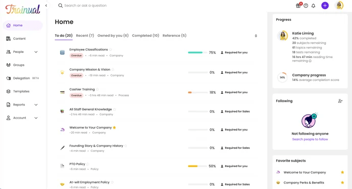 Trainual Dashboard: Remote Training Software