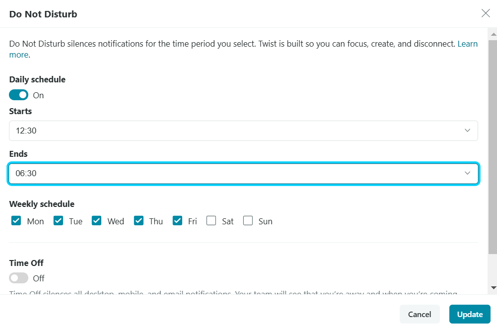 Notification settings in Twist