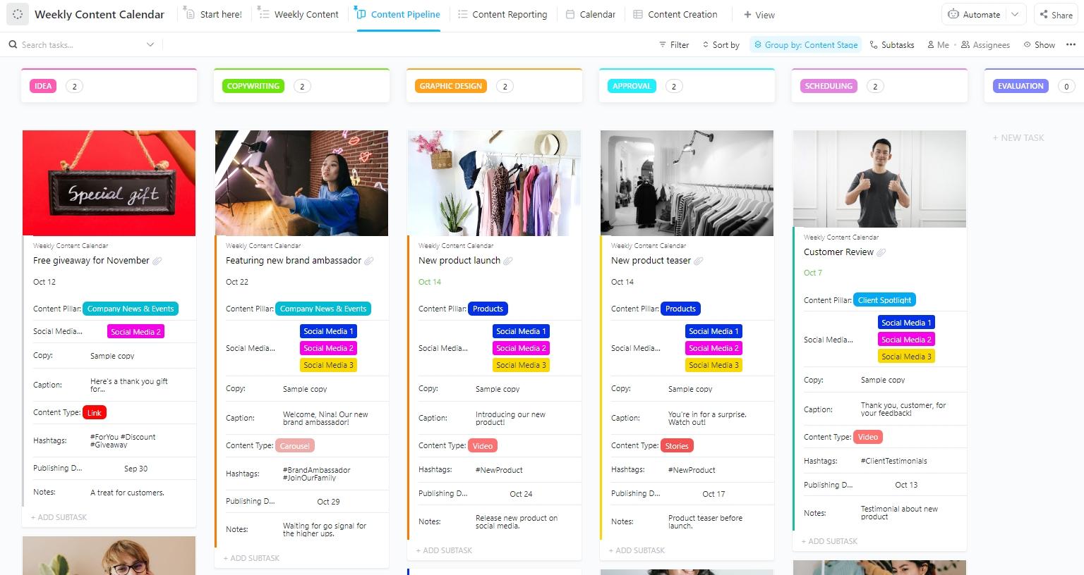 Weekly Content Calendar Template by ClickUp
