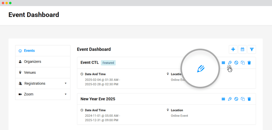 ZoomEvents Dashboard: perangkat lunak perencanaan acara