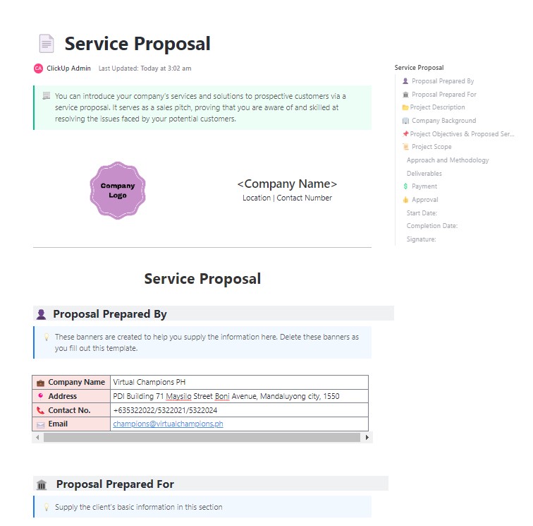 Catering Proposal Template: ClickUp Services Proposal Template