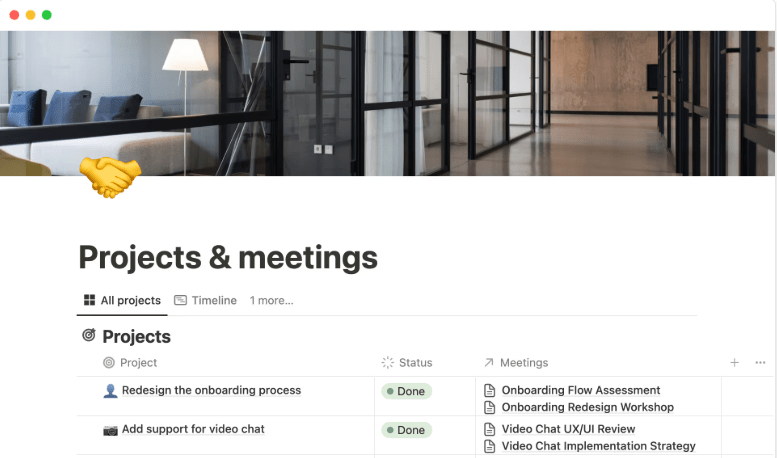 Notion Meeting Notes Template: Projects & Meetings Template by Notion