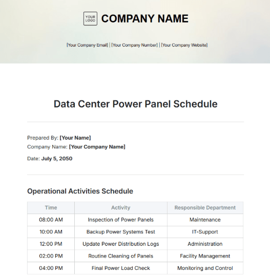 Data Center Power Panel Schedule Template by Template.Net