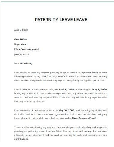 Paternity Leave Letter Template by Template.Net