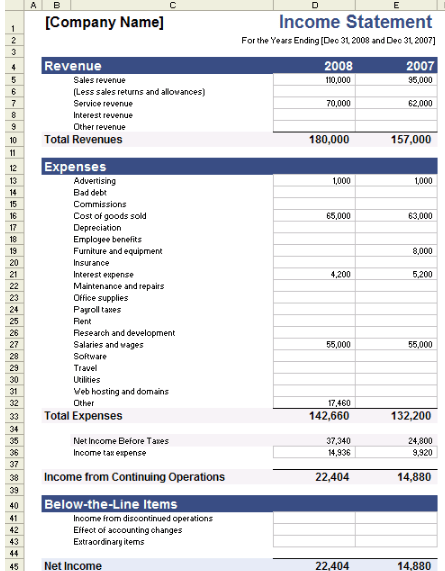Income Statement Template: Income Statement Template by Vertex42