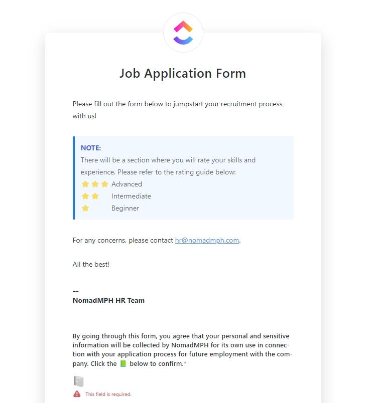 Sign Up Sheet Template Google Docs: ClickUp Job Application Form Template