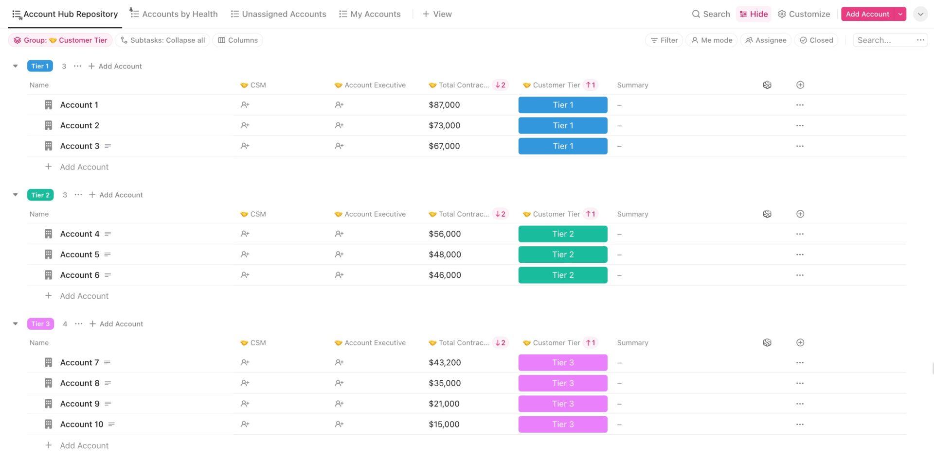 Asana CRM Template: ClickUp Account Hub Template