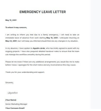 Leave of Absence Letter Template: Emergency Leave Letter Template by Template.Net