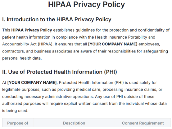 HIPAA Privacy Policy Template by Template.net