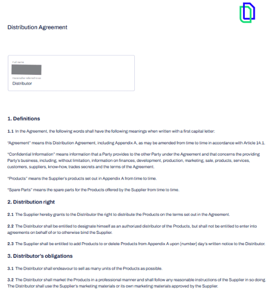Distribution Agreement Template by Contractbook