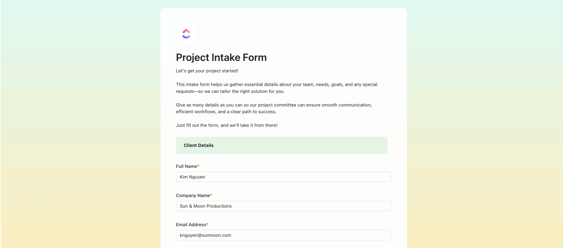 Sign Up Sheet Template Google Docs: ClickUp Intake Form Template