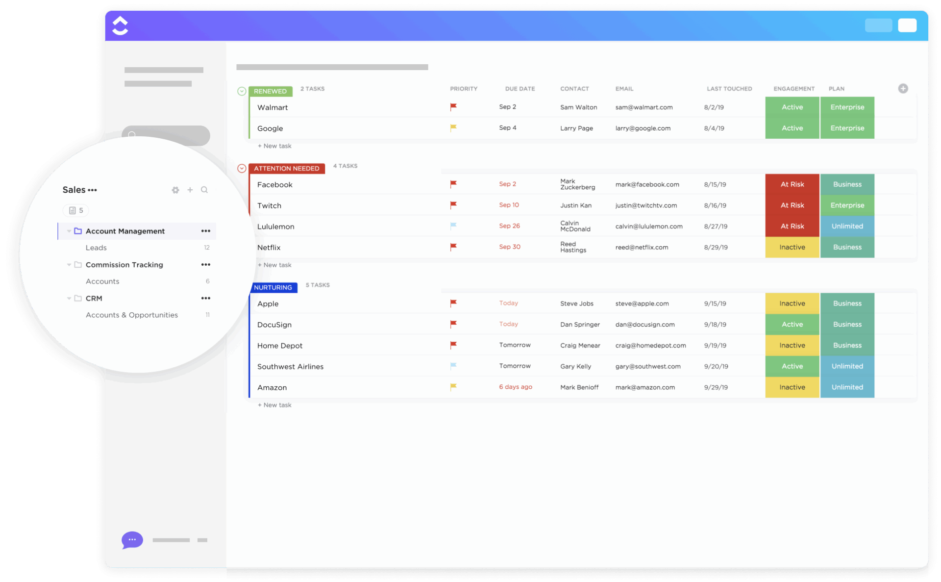 Asana CRM Template: ClickUp Account Management Template