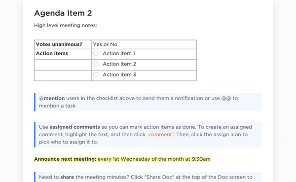 ClickUp Nonprofit Board Meeting Minutes Template