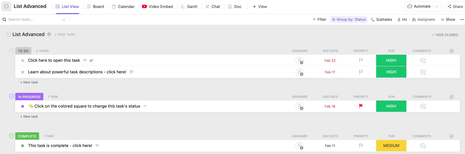 ClickUp Advanced Music List Template