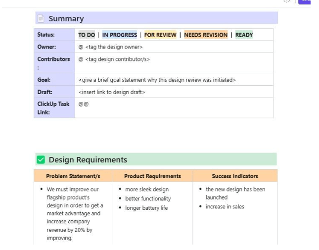 ClickUp Design Review Template