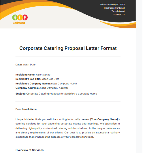 Catering Proposal Template: Corporate Catering Proposal Letter Template by Template.Net
