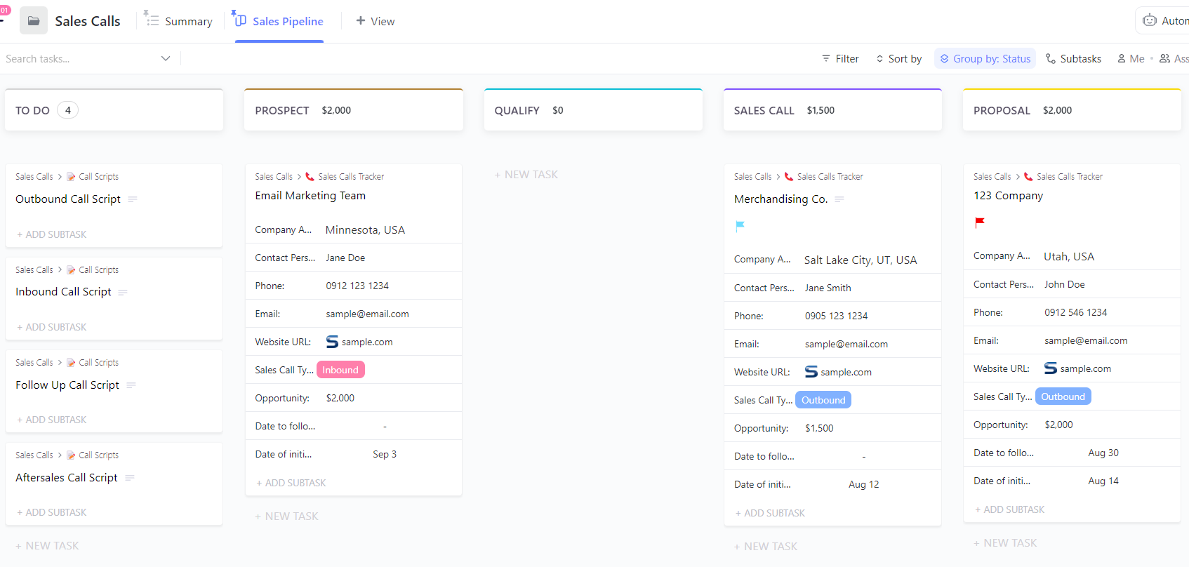 ClickUp Sales Calls Template