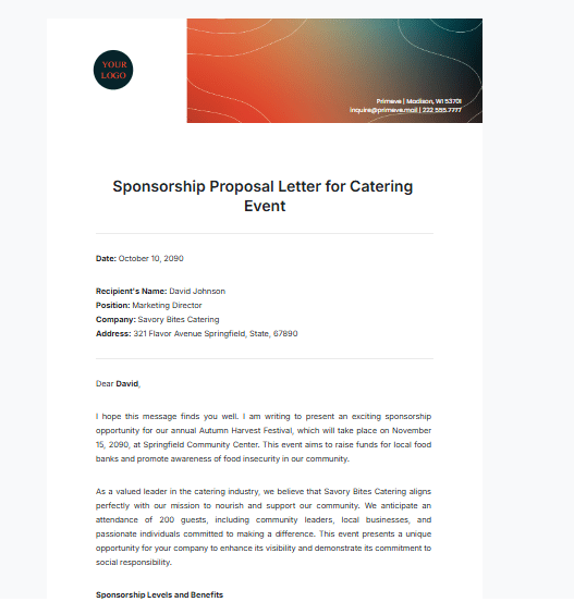Catering Proposal Template: Sponsorship Proposal Letter for Catering Event by Template.Net