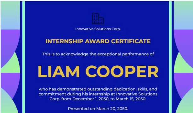 Colorful Internship Award Certificate Template
