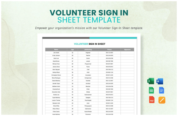 Volunteer Sign-In Sheet Template by Template.net