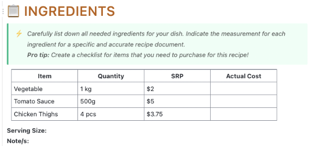 Food Journal Template: ClickUp Recipe Template