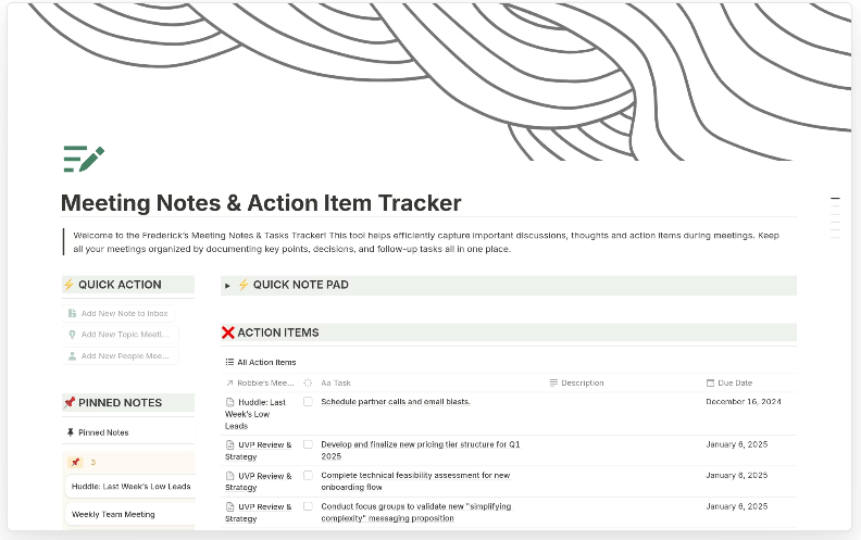 Notion Meeting Notes Template: Meeting Notes & Action Item Tracker Template by Notion