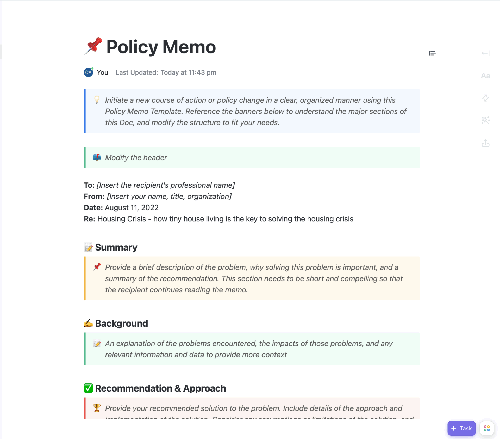 Privacy Policy Template: ClickUp Policy Memo Template