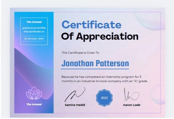 Internship Certificate Template: Blue Gradient Certificate of Appreciation