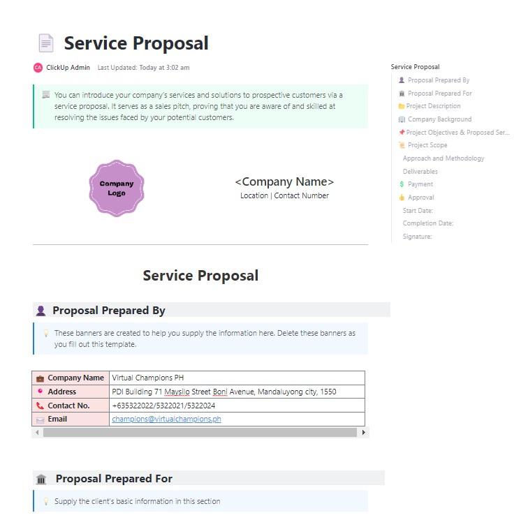 Cleaning Proposal Template: ClickUp Services Proposal Template