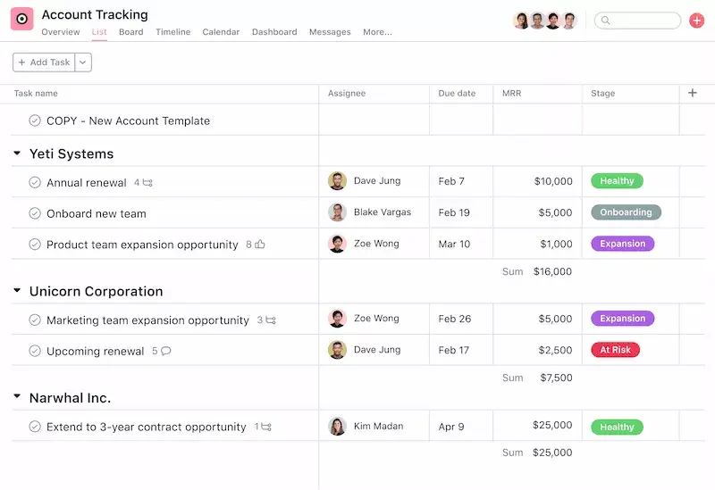 Asana CRM Template: Asana Account Tracking Template