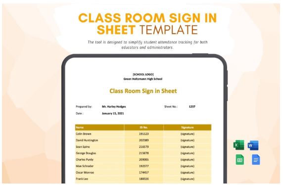 Classroom Sign In Sheet Template by Template.Net