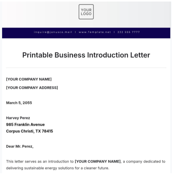 Letter of Introduction Template: Business Introduction Letter Template by Template.Net