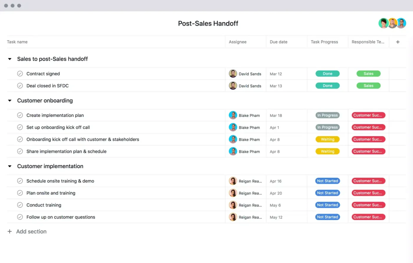 Asana Post-Sales Handoff Template