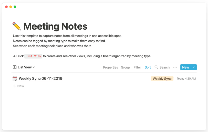 Marketing Meeting Notes Template by Notion